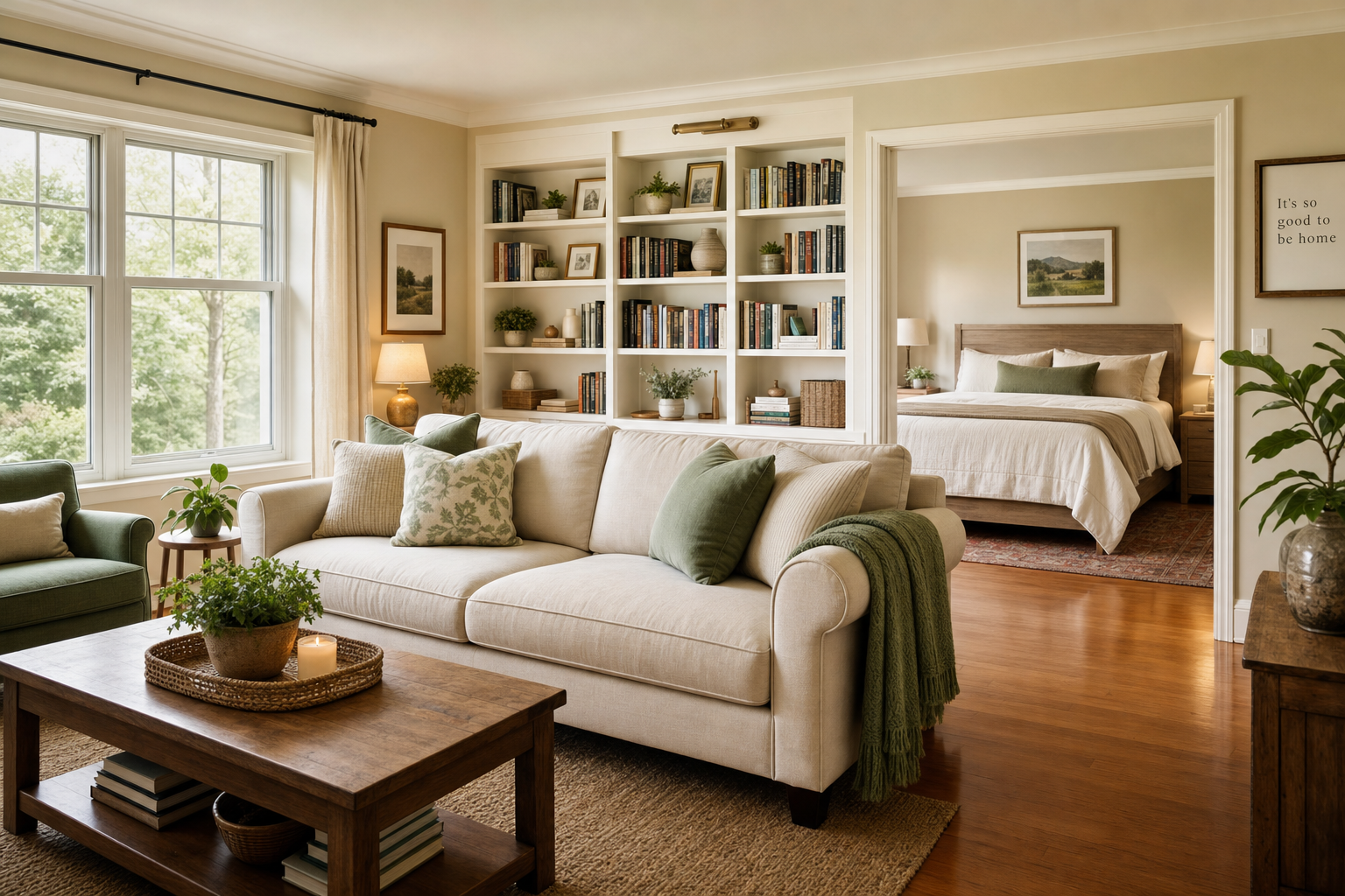 Clean, tidy living room ready for weekly maintenance